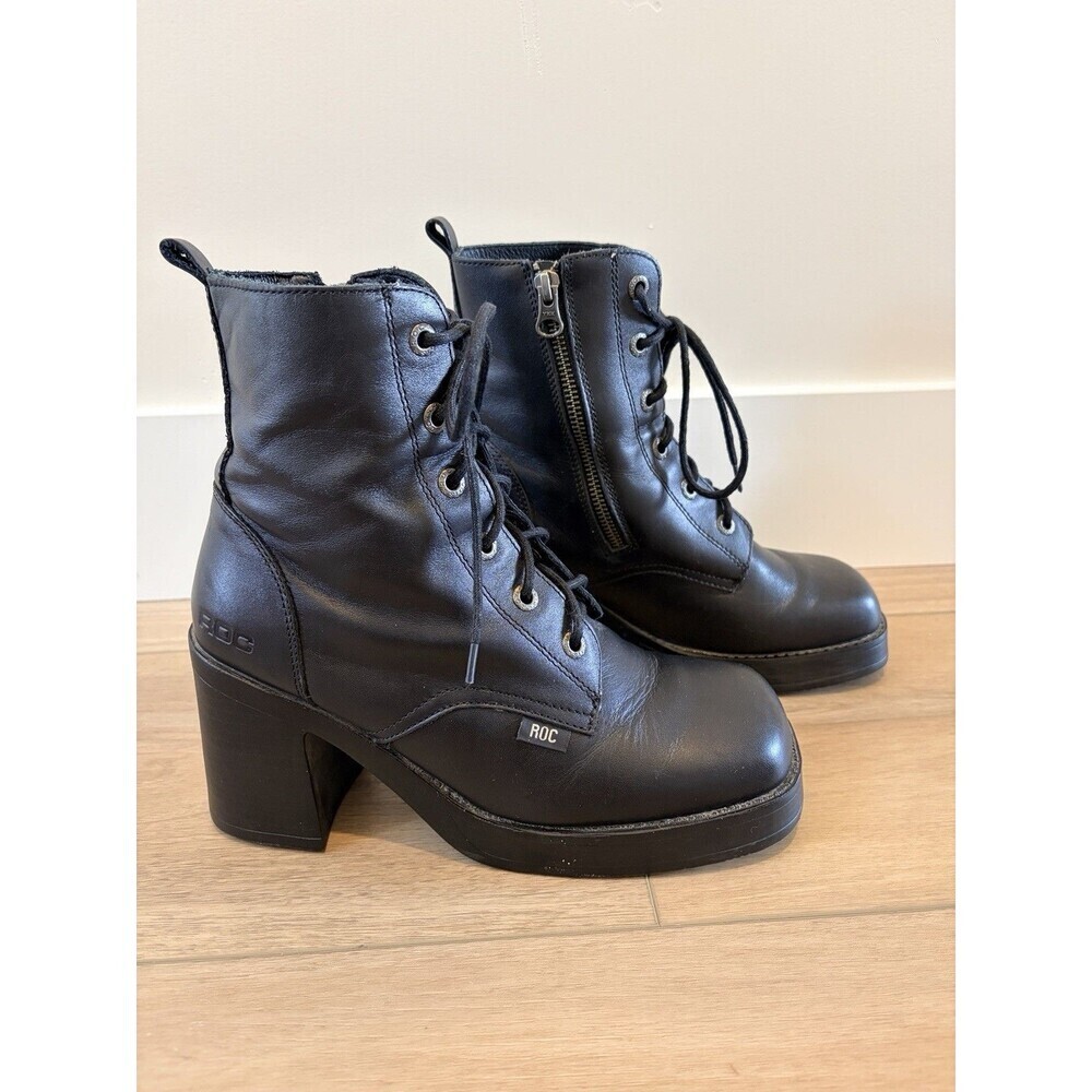 ROC Boots Women 41 10 US Black Mascot Platform Combat Chunky Lace Up Goth Grunge
